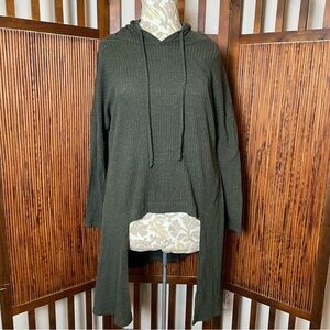Chic Olive Green Boho Hooded Hi Low Sweater Size XL